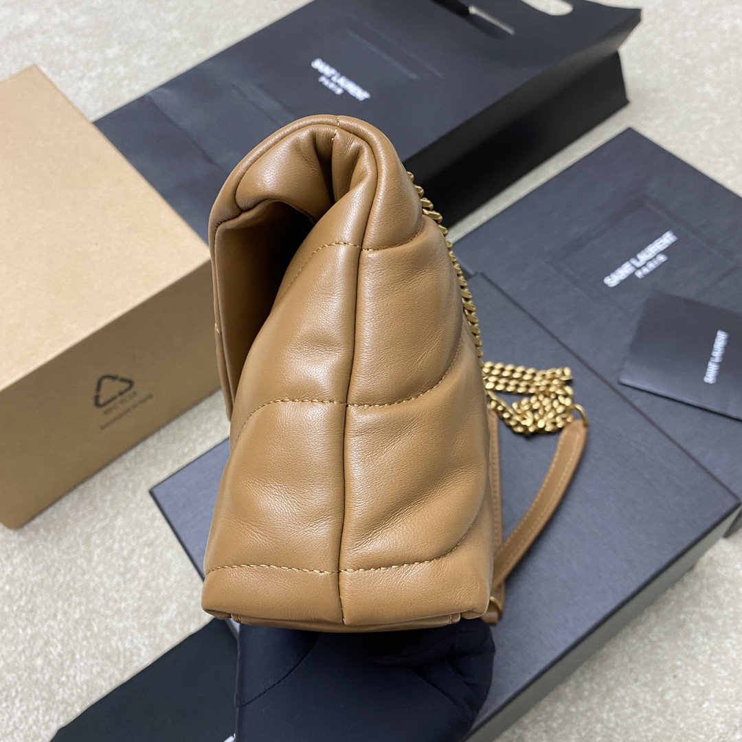 Y*L PUFFER IN LEATHER BROWN 23 X 15.5 X 5.8 CM