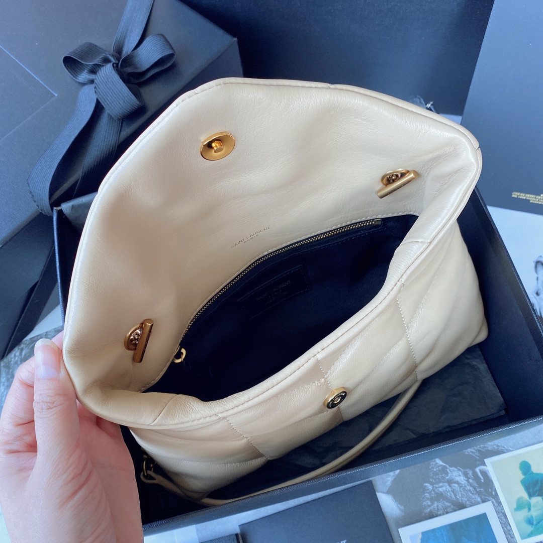 Y*L PUFFER IN LEATHER BEIGE 23 X 15.5 X 5.8 CM