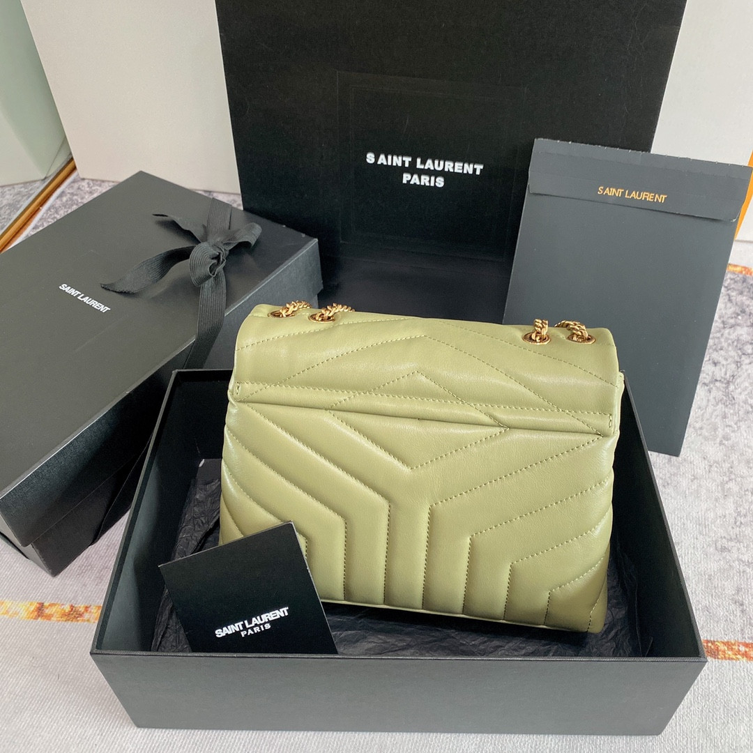 Y*L LOULOU SMALL IN QUILTED LEATHER GREEN 9 X 6.1 X 3.3 INCHES