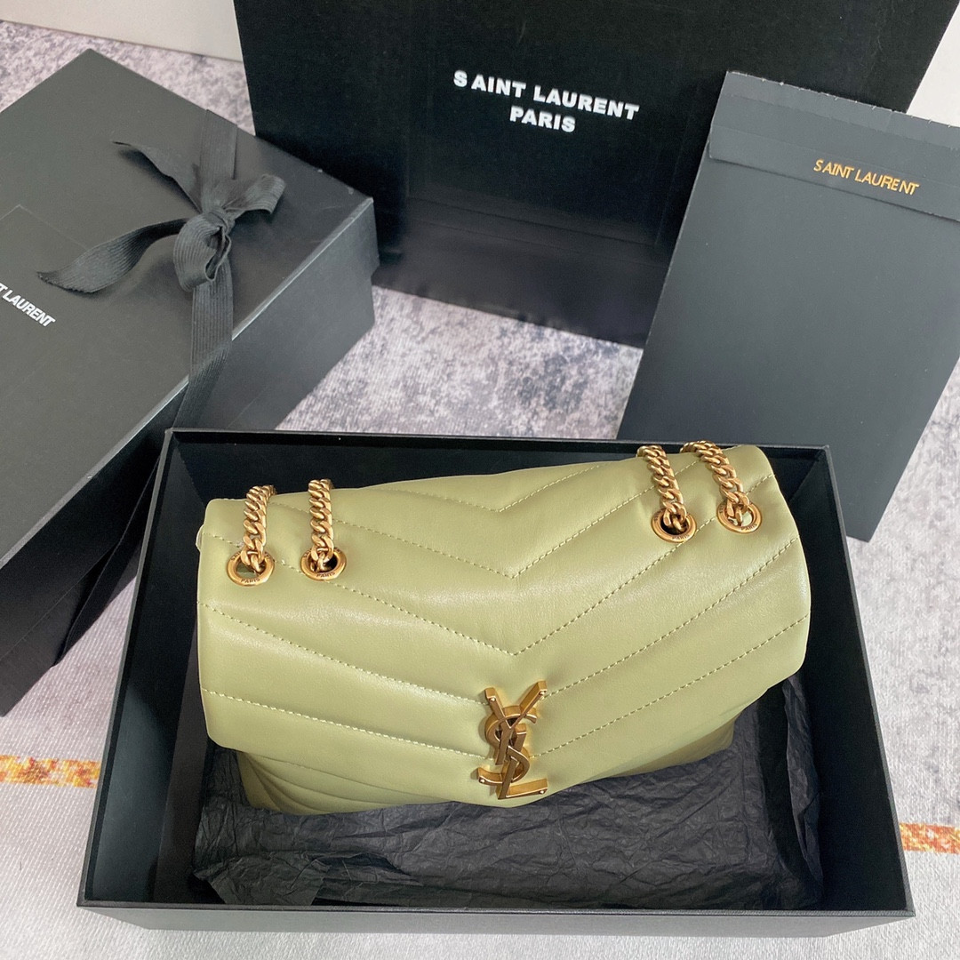 Y*L LOULOU SMALL IN QUILTED LEATHER GREEN 9 X 6.1 X 3.3 INCHES