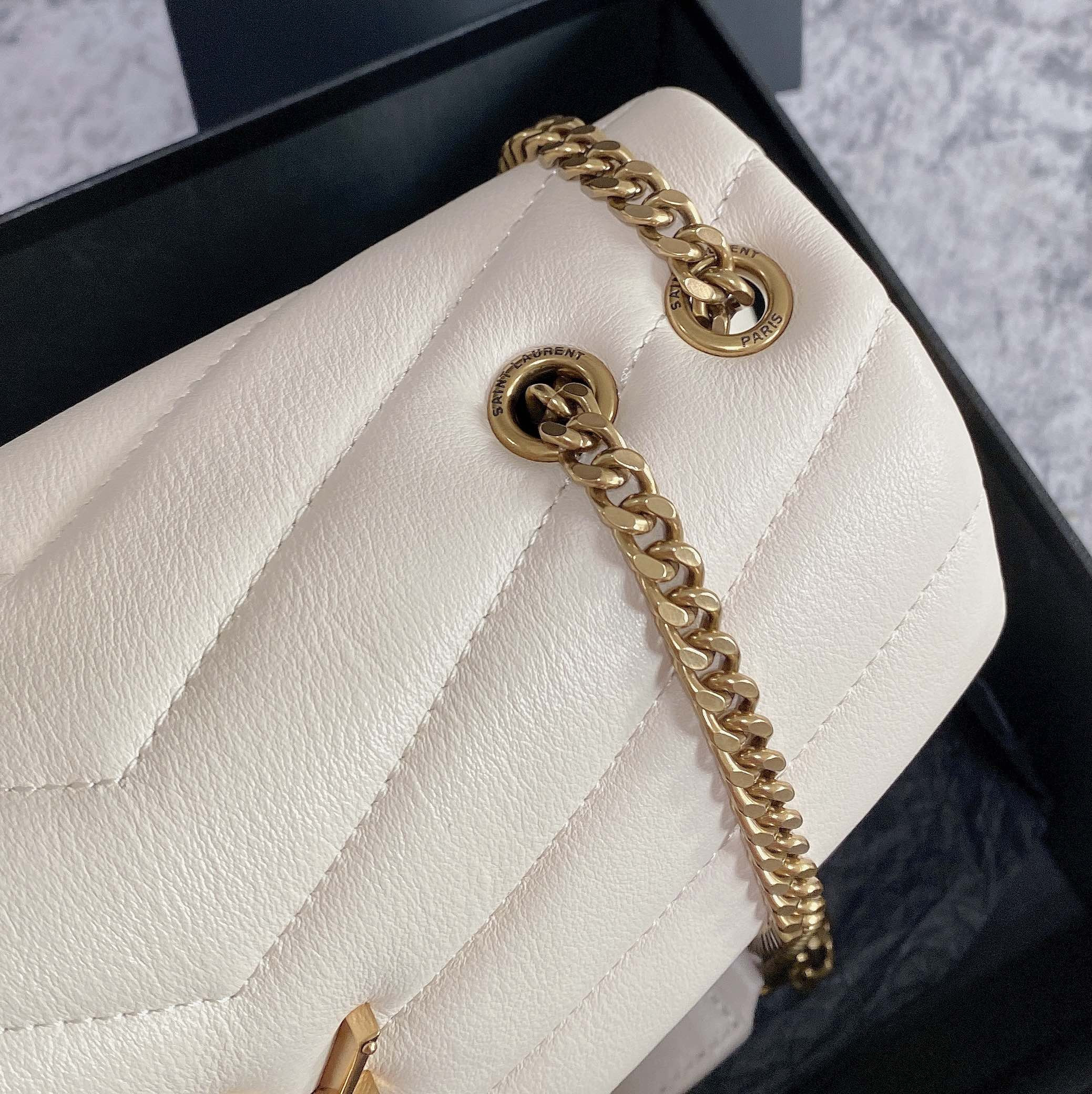 Y*L LOULOU SMALL IN QUILTED LEATHER WHITE GOLD 9 X 6.1 X 3.3 INCHES