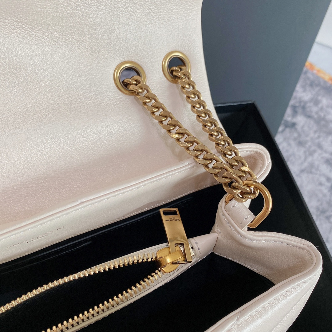 Y*L LOULOU SMALL IN QUILTED LEATHER WHITE GOLD 9 X 6.1 X 3.3 INCHES