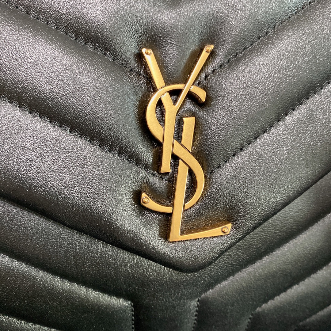 Y*L LOULOU SMALL IN QUILTED LEATHER BLACK GOLD 9 X 6.1 X 3.3 INCHES
