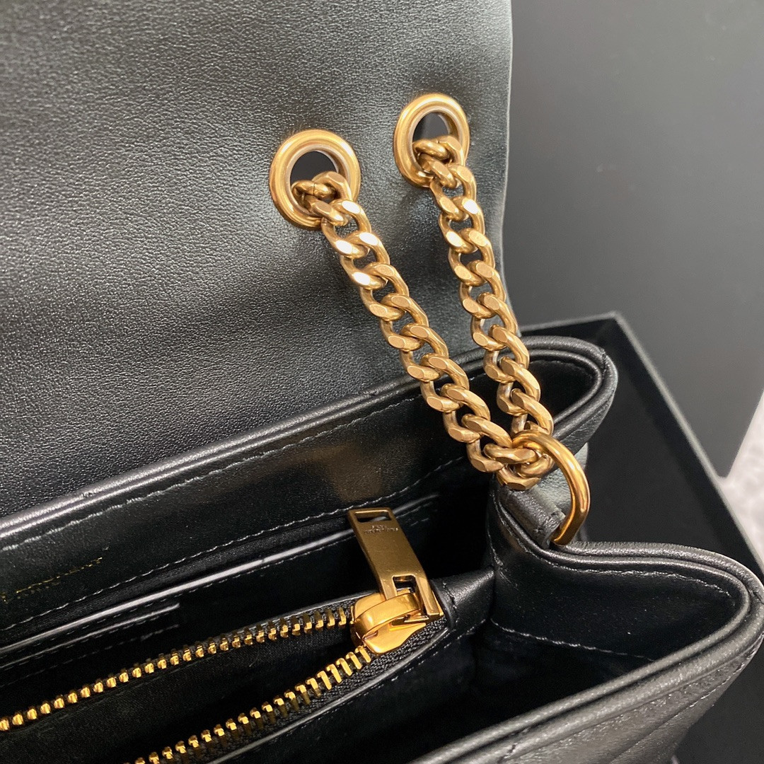 Y*L LOULOU SMALL IN QUILTED LEATHER BLACK GOLD 9 X 6.1 X 3.3 INCHES