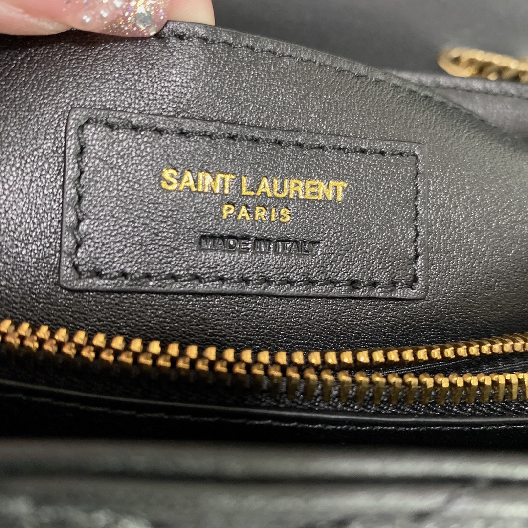 Y*L LOULOU SMALL IN QUILTED LEATHER BLACK GOLD 9 X 6.1 X 3.3 INCHES