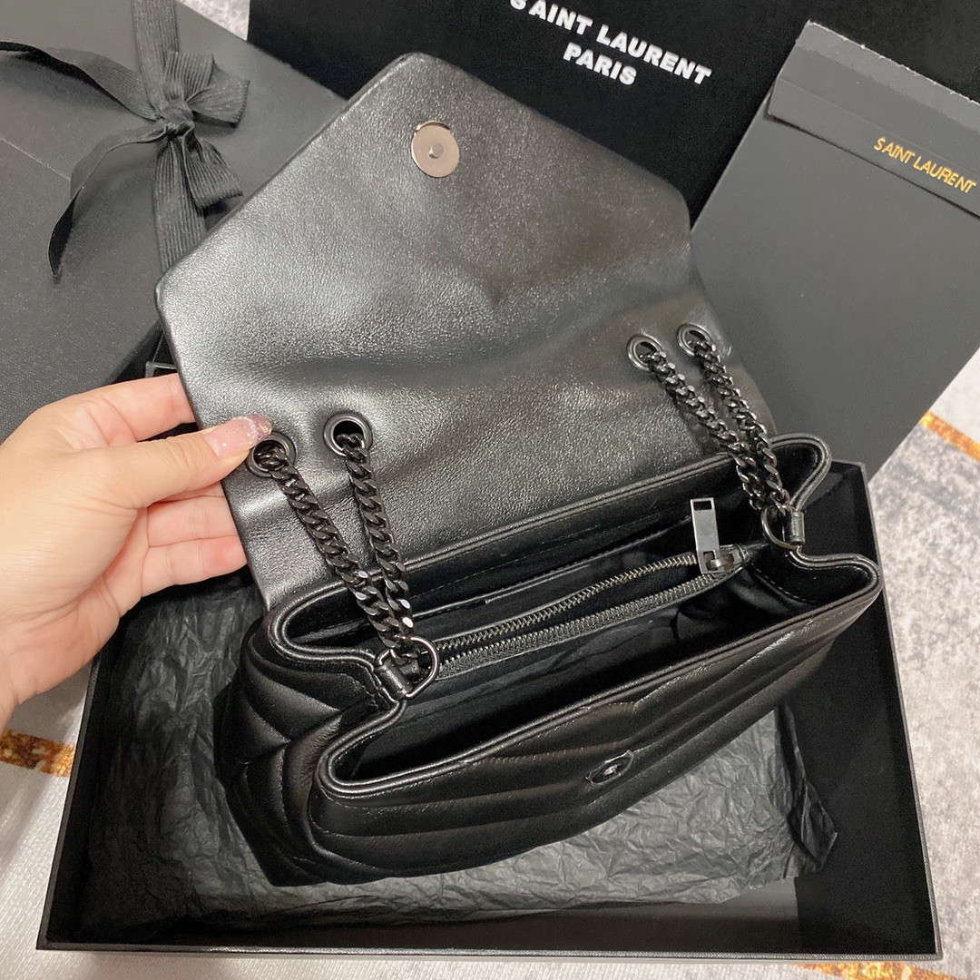 Y*L LOULOU SMALL IN QUILTED LEATHER BLACK 9 X 6.1 X 3.3 INCHES