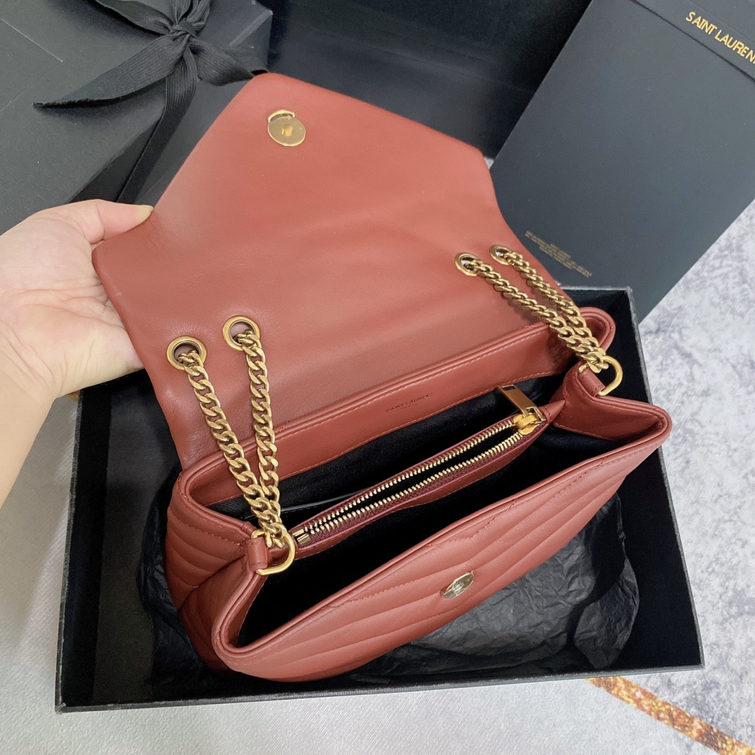 Y*L LOULOU SMALL IN QUILTED LEATHER RED GOLD 9 X 6.1 X 3.3 INCHES