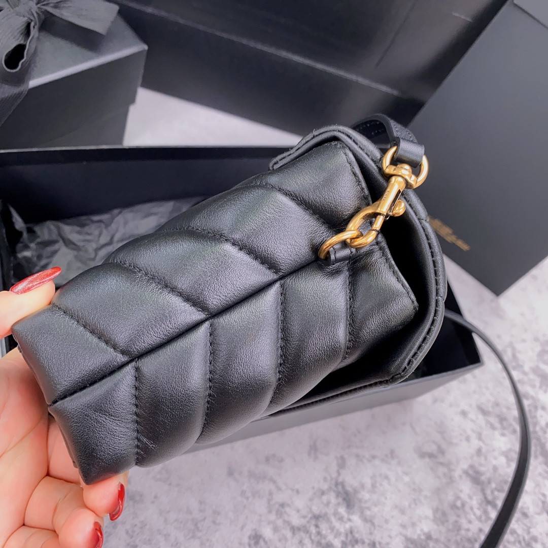 Y*L TOY LOULOU IN QUILTED LEATHER BLACK 7.9 X 5.5 X 3 INCHES