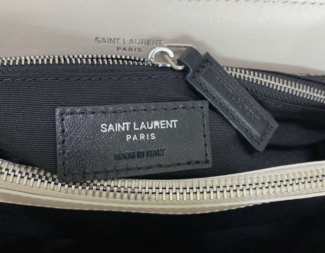 Y*L LOULOU MEDIUM IN QUILTED LEATHER BLANC VINTAGE SILVER 12.5 X 8.6 X 3.5 INCHES