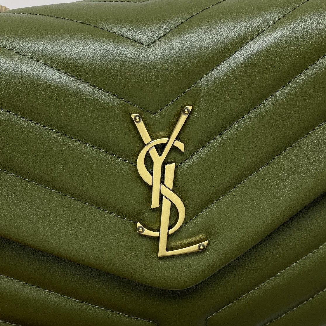 Y*L LOULOU MEDIUM IN QUILTED LEATHER DARK GREEN 12.5 X 8.6 X 3.5 INCHES