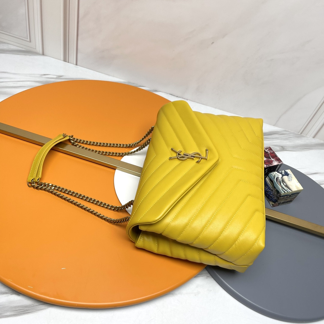 Y*L LOULOU MEDIUM IN QUILTED LEATHER YELLOW 12.5 X 8.6 X 3.5 INCHES