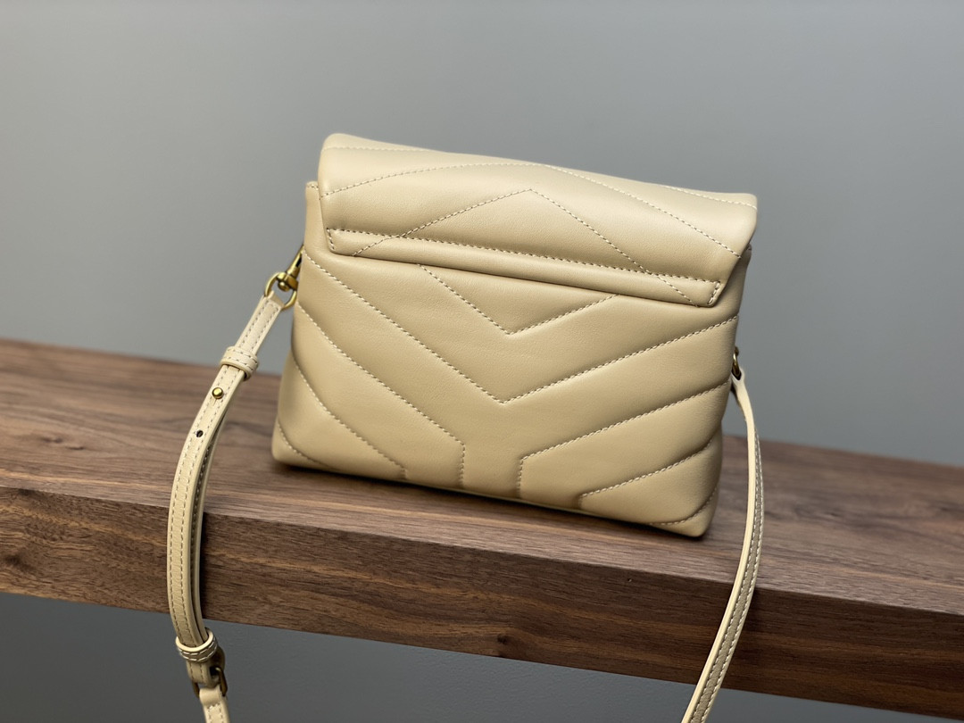 Y*L TOY LOULOU IN QUILTED LEATHER DARK BEIGE 7.9 X 5.5 X 3 INCHES