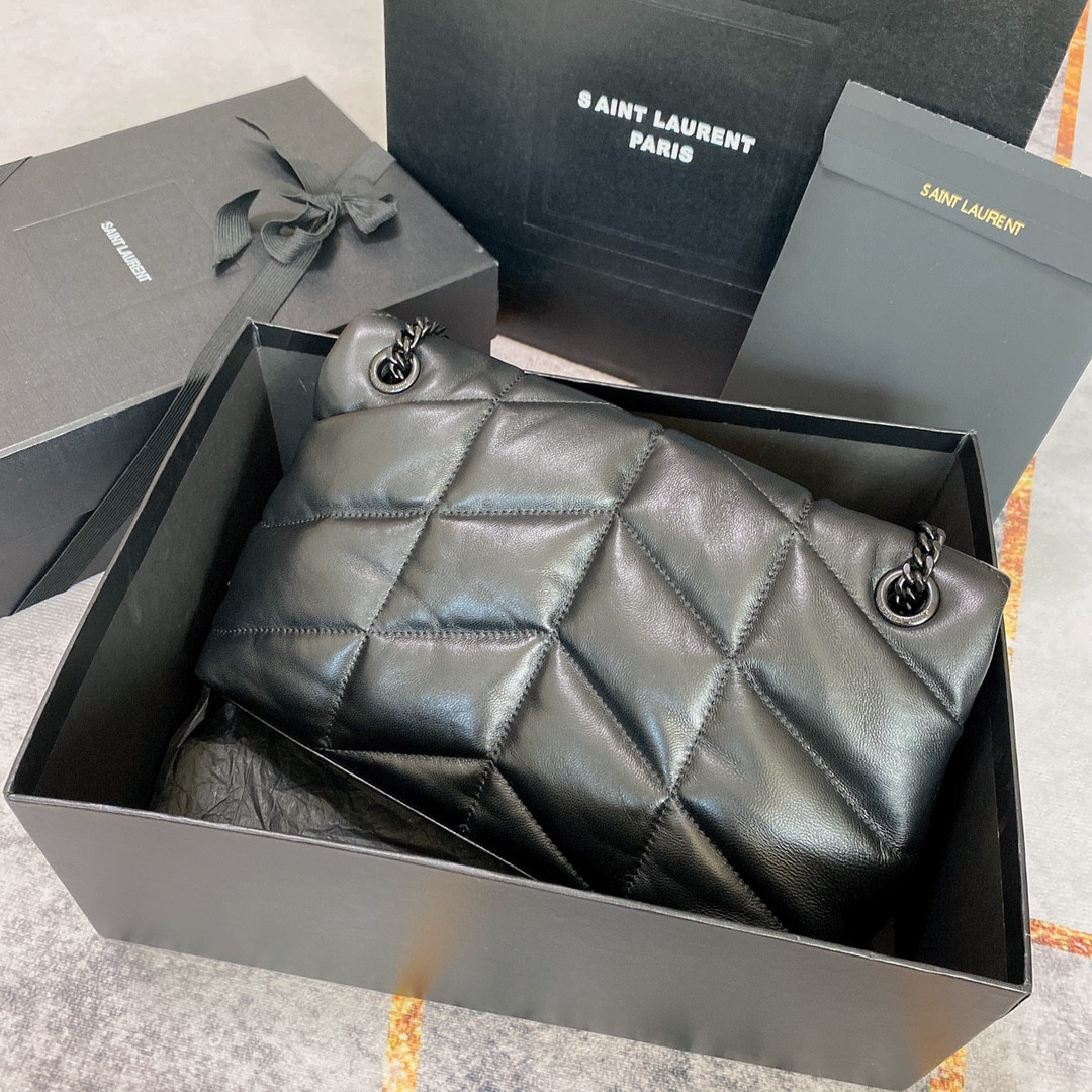 Y*L PUFFER SMALL IN NAPPA LEATHER ALL BLACK 11.4 X 6.6 X 4.3 INCHES