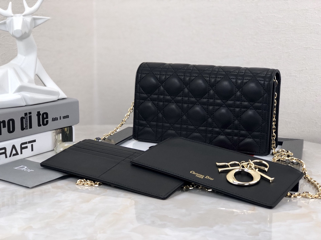 Lady D*0r Pouch Black Cannage 8.5 x 4.5 x 1 inches