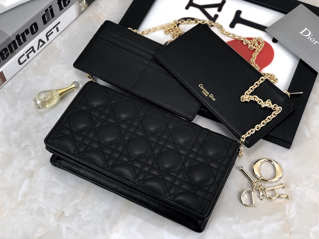 Lady D*0r Pouch Black Cannage 8.5 x 4.5 x 1 inches