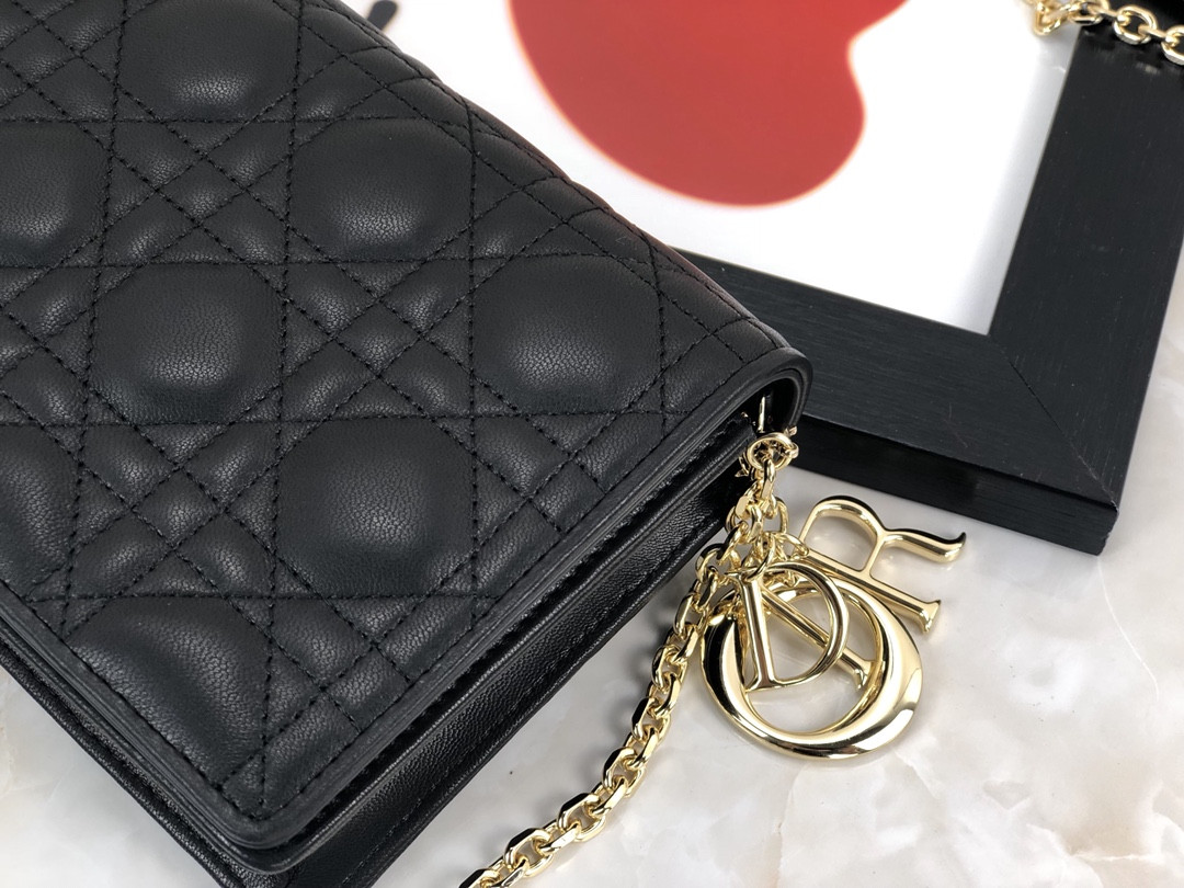 Lady D*0r Pouch Black Cannage 8.5 x 4.5 x 1 inches