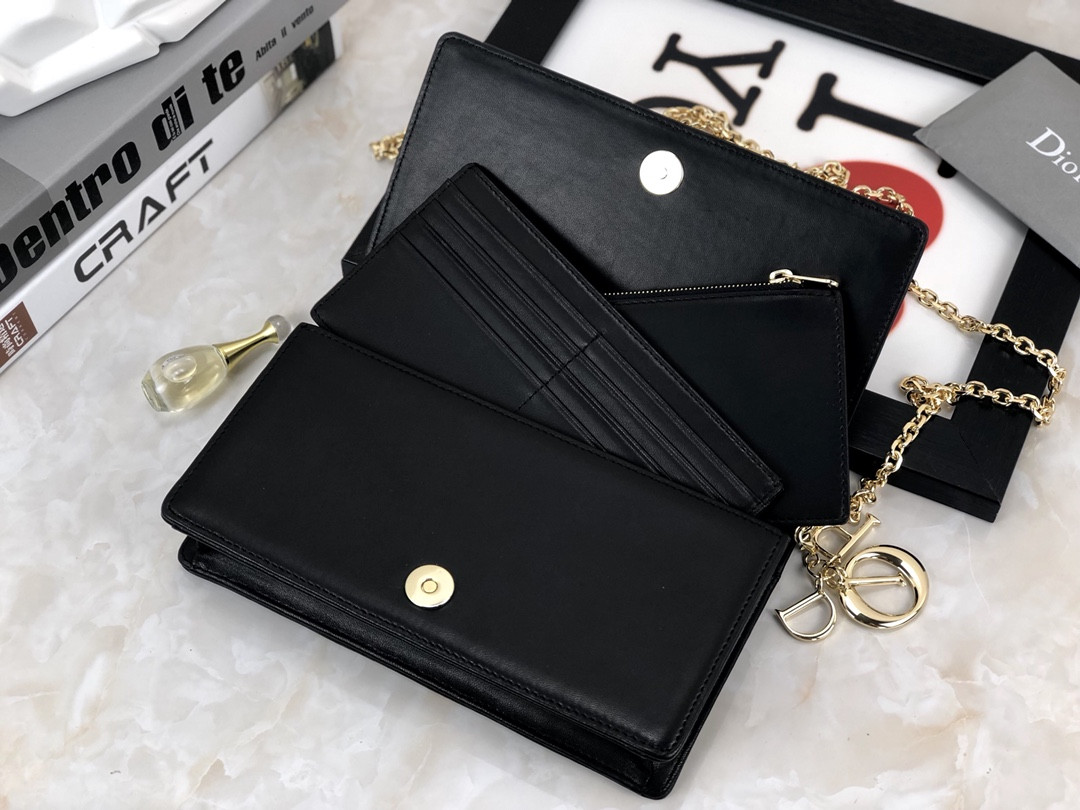 Lady D*0r Pouch Black Cannage 8.5 x 4.5 x 1 inches