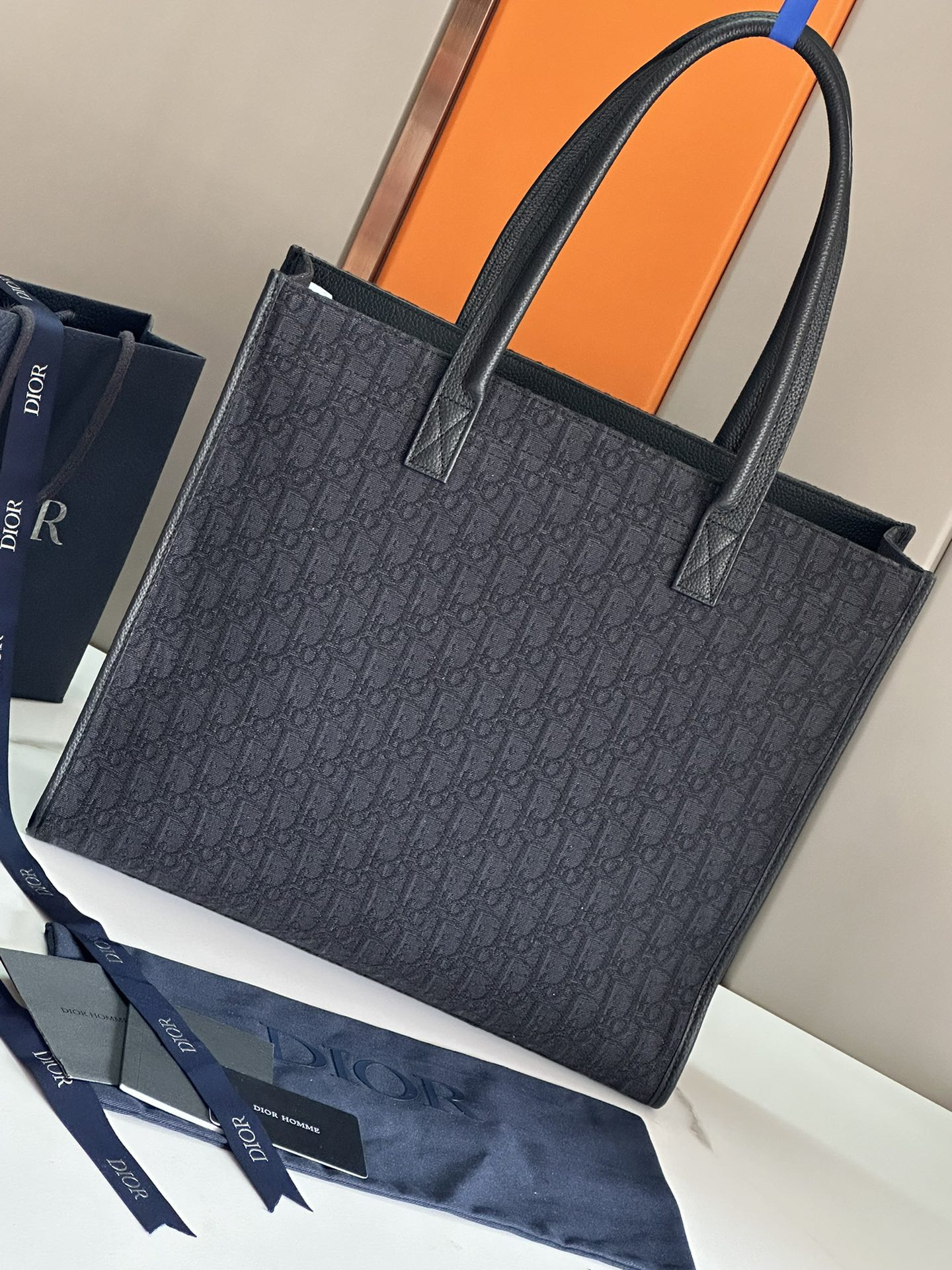 D*0r Safari Tote Bag Black D*0r Oblique Jacquard and Grained Calfskin 15.5 x 14 x 4.5 inches