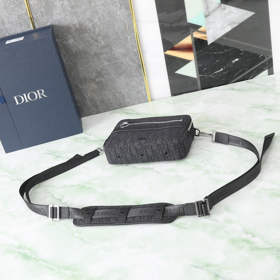 D*0r Safari Bag with Strap Black D*0r Oblique Jacquard 8.5 x 6 x 2.5 inches