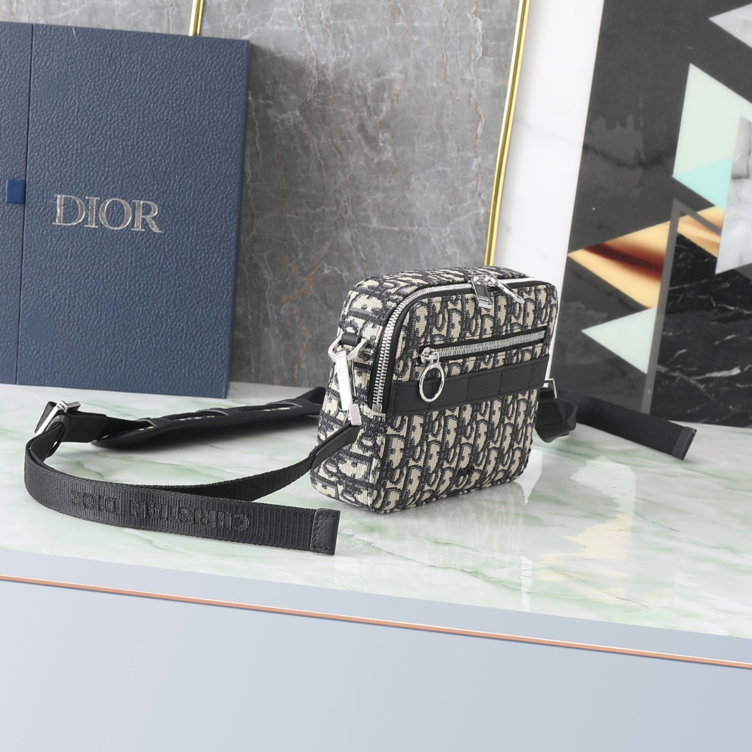 D*0r Safari Bag with Strap Beige and Black D*0r Oblique Jacquard 8.5 x 6 x 2.5 inches