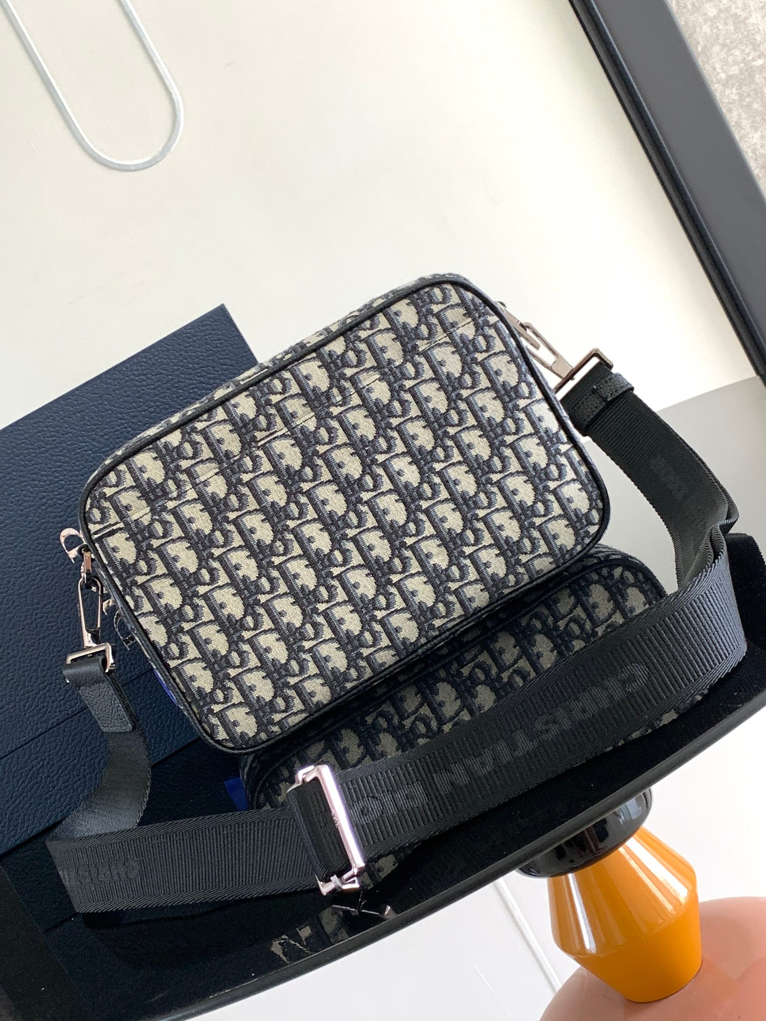 D*0r Maxi Safari Bag with Strap Beige and Black D*0r Oblique Jacquard