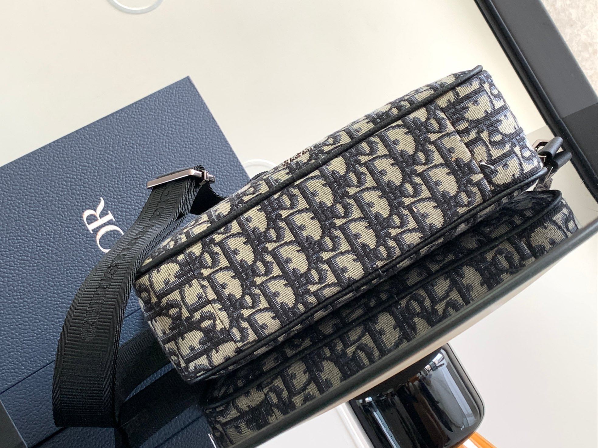 D*0r Maxi Safari Bag with Strap Beige and Black D*0r Oblique Jacquard