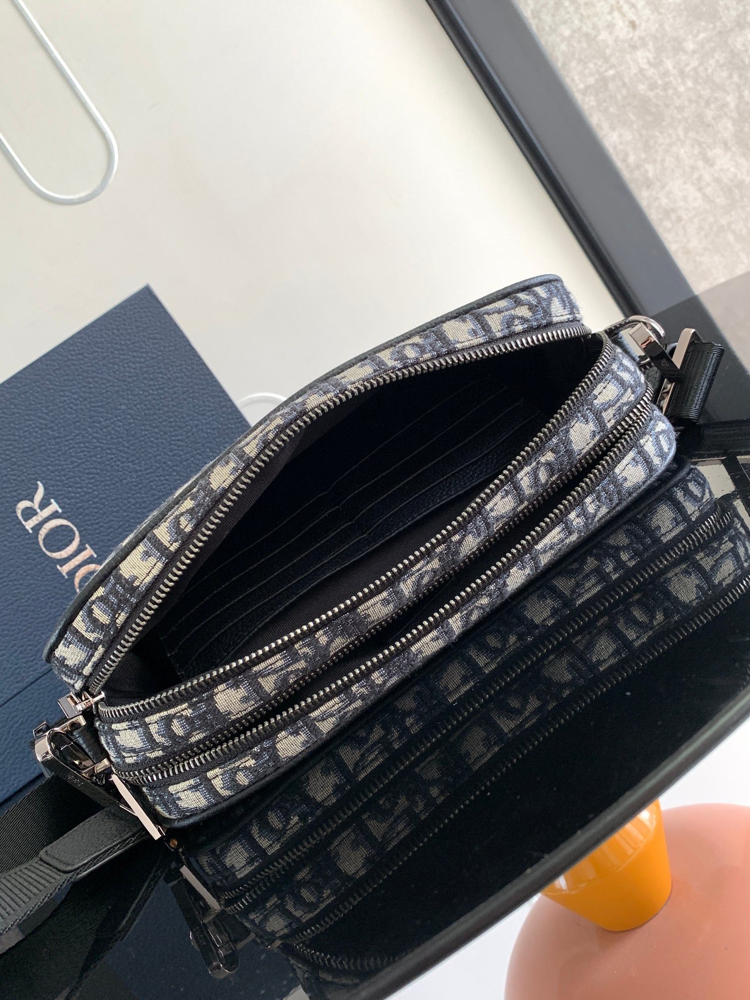 D*0r Maxi Safari Bag with Strap Beige and Black D*0r Oblique Jacquard