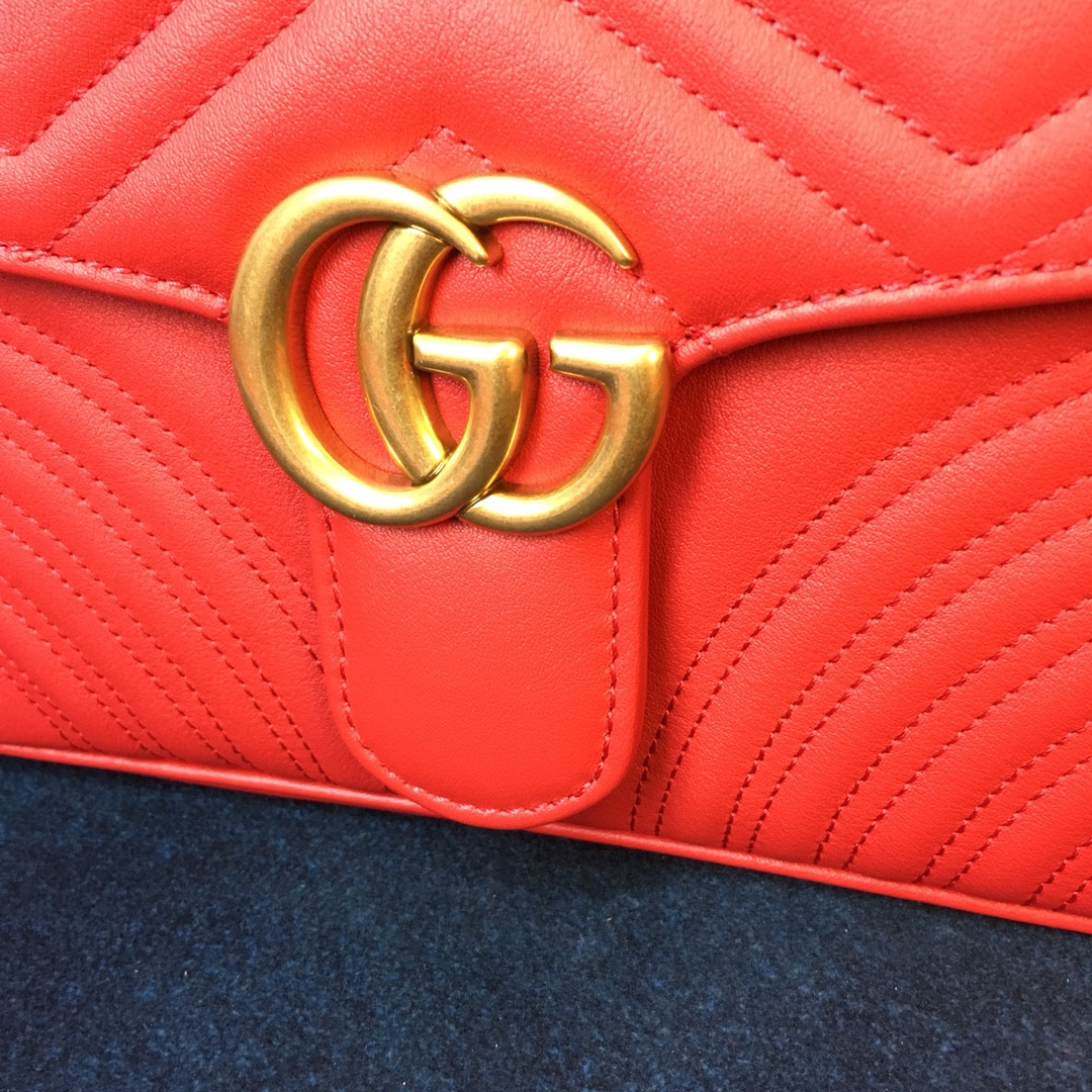 G*u*i GG MARMONT SMALL SHOULDER BAG RED 10"W x 6"H x 3"D