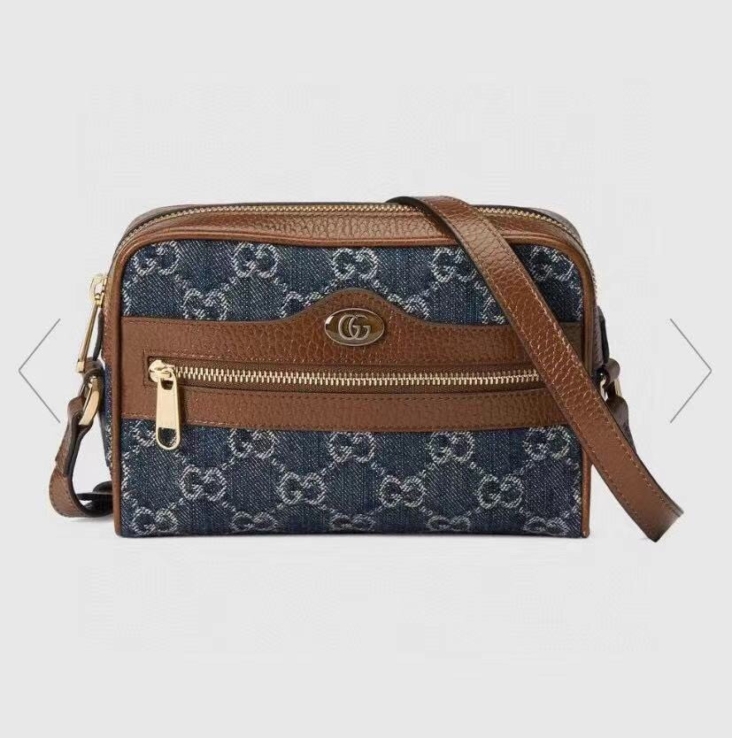 G*u*i OPHIDIA GG MINI TOP HANDLE BAG Denim Blue 6.8 W x 4.7 H x 2.1 D
