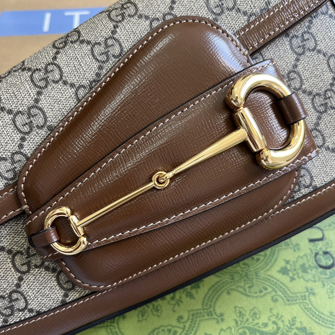 G*u*i HORSEBIT 1955 SMALL SHOULDER BAG Beige Brown 10.4"W x 6.7-4.1"H x 3.1-1.6"D