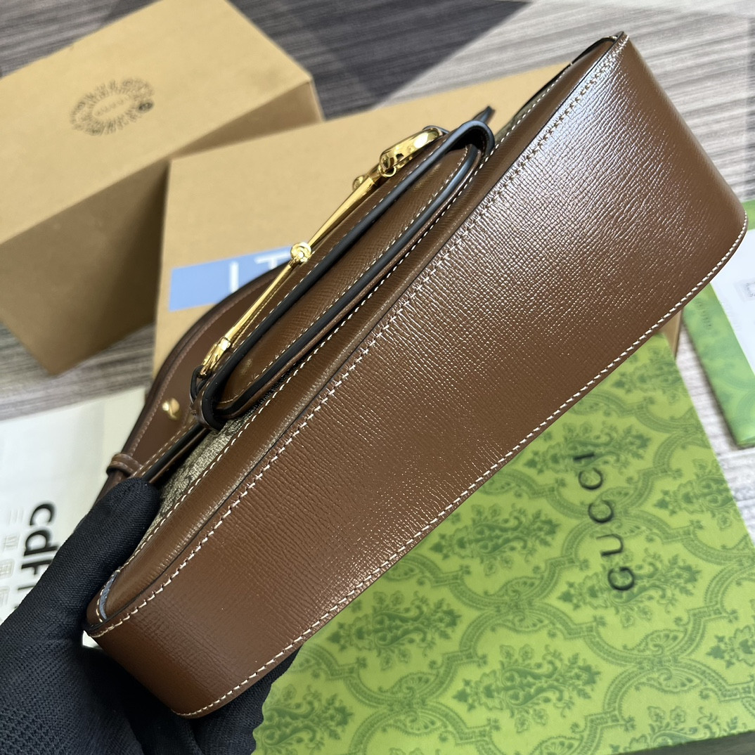 G*u*i HORSEBIT 1955 SMALL SHOULDER BAG Beige Brown 10.4"W x 6.7-4.1"H x 3.1-1.6"D