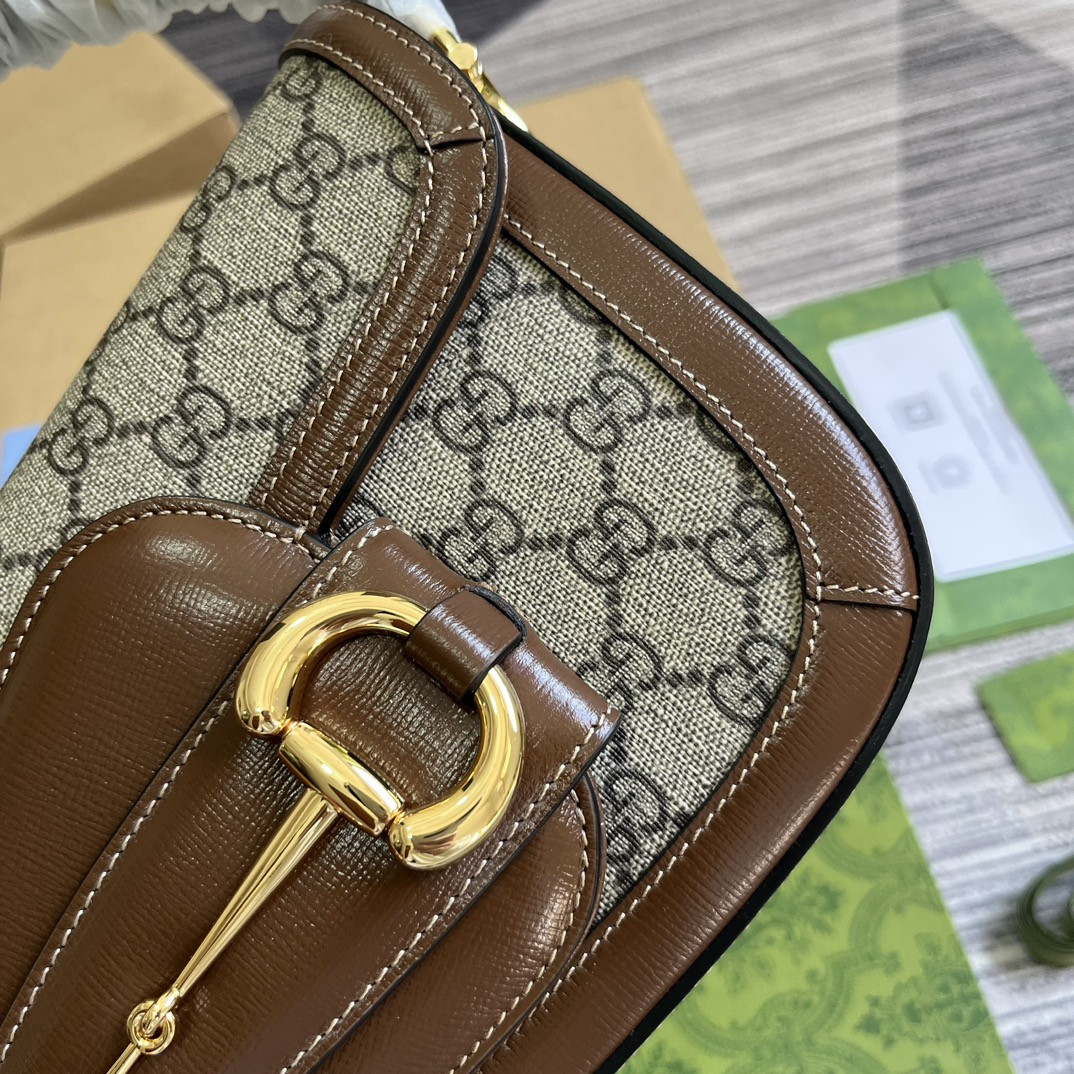 G*u*i HORSEBIT 1955 SMALL SHOULDER BAG Beige Brown 10.4"W x 6.7-4.1"H x 3.1-1.6"D