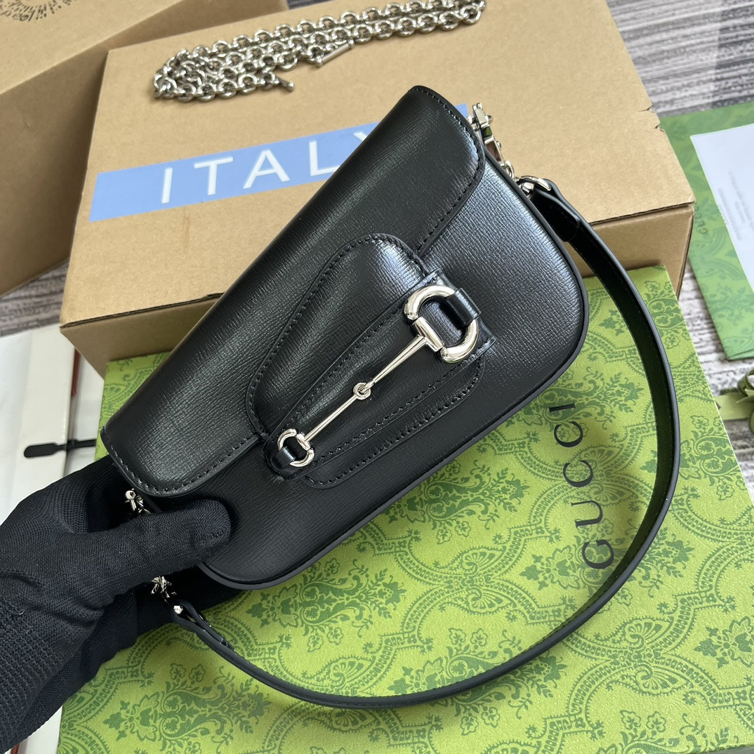 G*u*i HORSEBIT 1955 MINI SHOULDER BAG BLACK 7.7"W x 5-3.1"H x 2.4-1.2"D