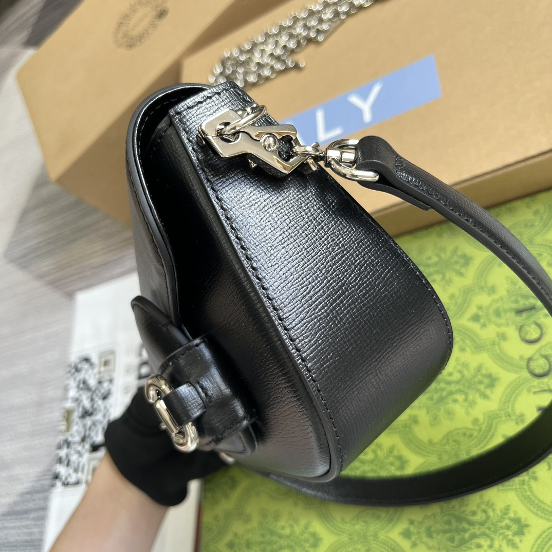 G*u*i HORSEBIT 1955 MINI SHOULDER BAG BLACK 7.7"W x 5-3.1"H x 2.4-1.2"D