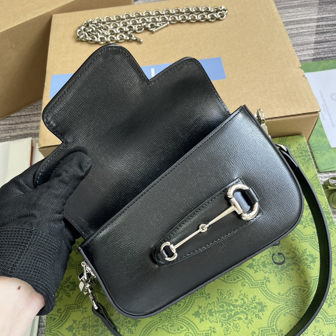 G*u*i HORSEBIT 1955 MINI SHOULDER BAG BLACK 7.7"W x 5-3.1"H x 2.4-1.2"D