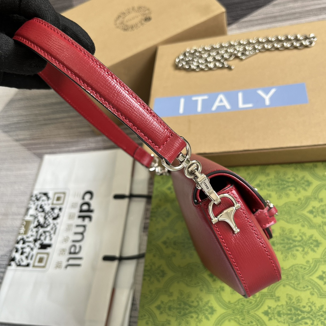 G*u*i HORSEBIT 1955 MINI SHOULDER BAG RED 7.7"W x 5-3.1"H x 2.4-1.2"D