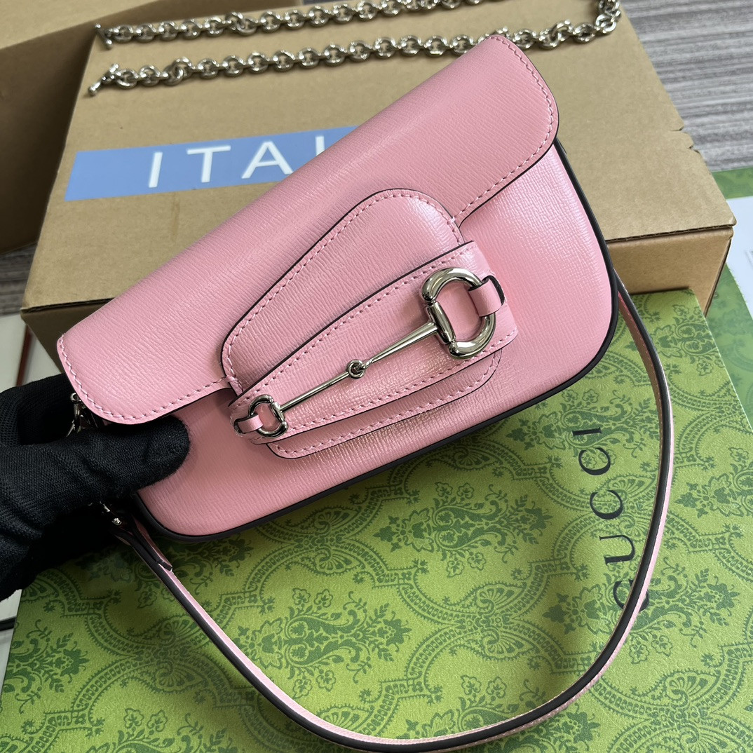 G*u*i HORSEBIT 1955 MINI SHOULDER BAG PINK 7.7"W x 5-3.1"H x 2.4-1.2"D