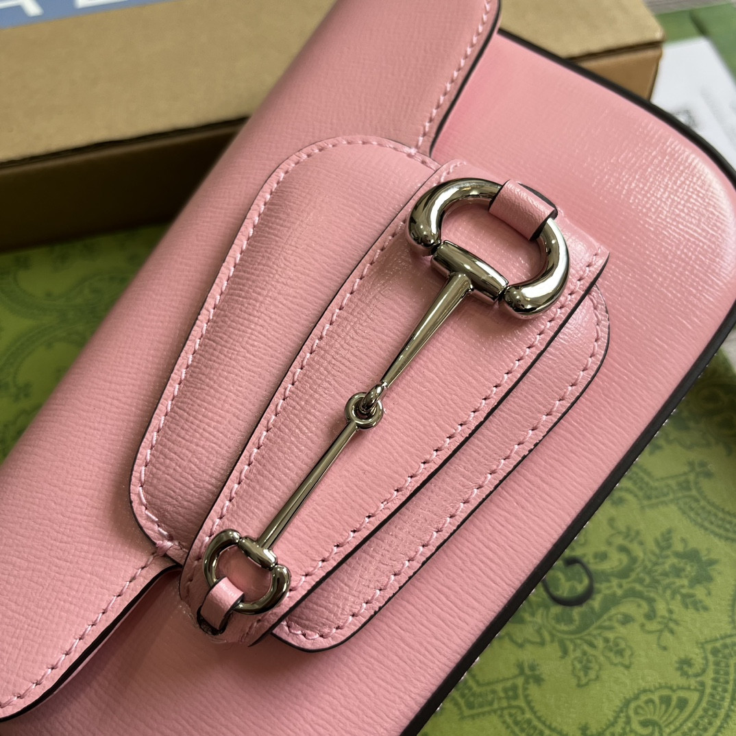 G*u*i HORSEBIT 1955 MINI SHOULDER BAG PINK 7.7"W x 5-3.1"H x 2.4-1.2"D