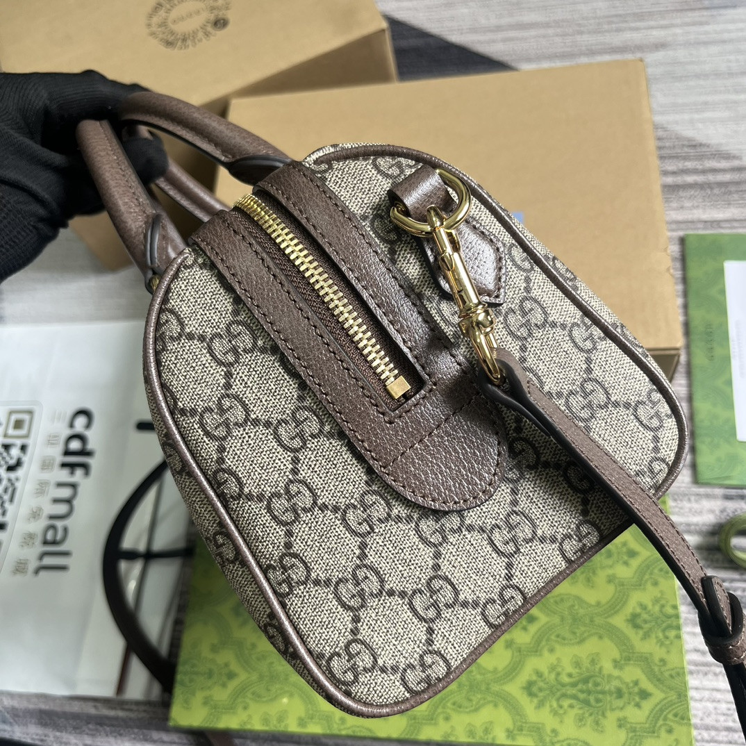 G*u*i OPHIDIA GG MINI TOP HANDLE BAG Beige and brown 8.4"W x 5.5"H x 4.5"D