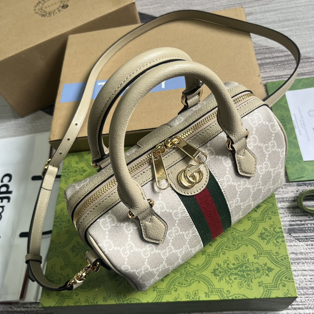 G*u*i OPHIDIA S*pER MINI BAG Beige and oatmeal 6.5"W x 3.9"H x 3.5"D