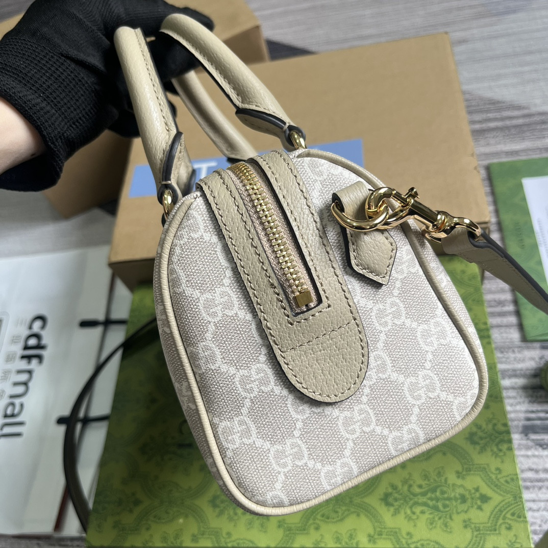 G*u*i OPHIDIA S*pER MINI BAG Beige and oatmeal 6.5"W x 3.9"H x 3.5"D