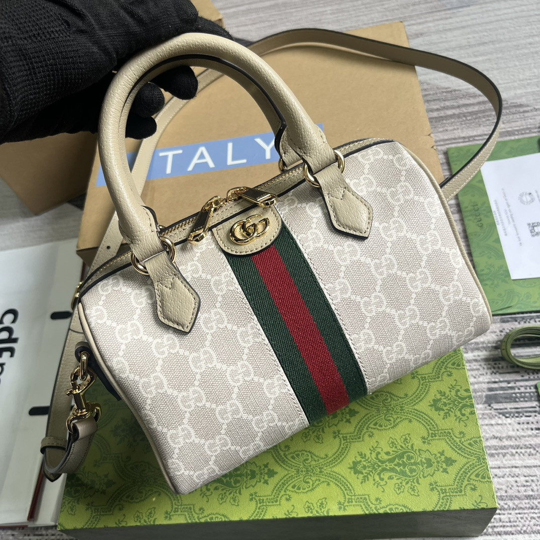 G*u*i OPHIDIA S*pER MINI BAG Beige and oatmeal 6.5"W x 3.9"H x 3.5"D