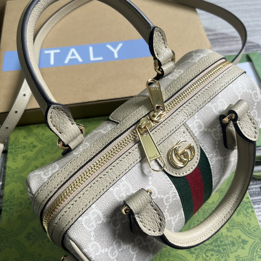 G*u*i OPHIDIA S*pER MINI BAG Beige and oatmeal 6.5"W x 3.9"H x 3.5"D