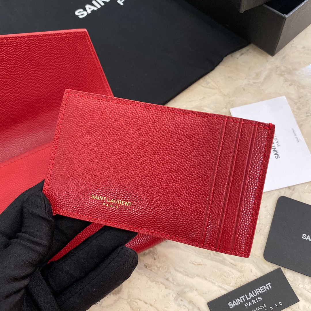 Y*L UPTOWN CHAIN WALLET IN GRAIN DE POUDRE EMBOSSED LEATHER RED 7.5 X 4.7 X 1.2 INCHES