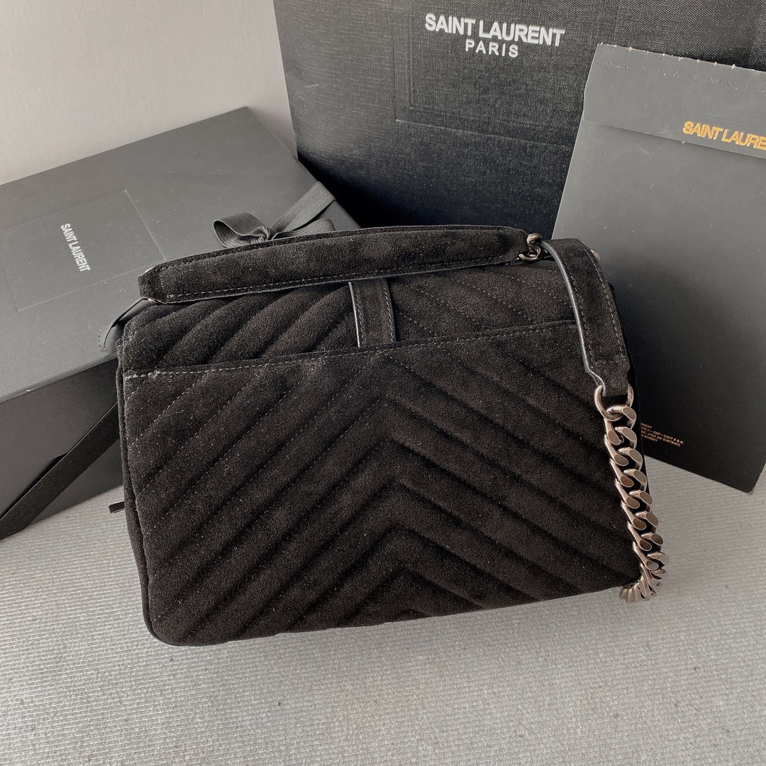 Y*L COLLEGE MEDIUM IN QUILTED LEATHER BLACK SILVER 9.4 X 6.6 X 2.5 INCHES