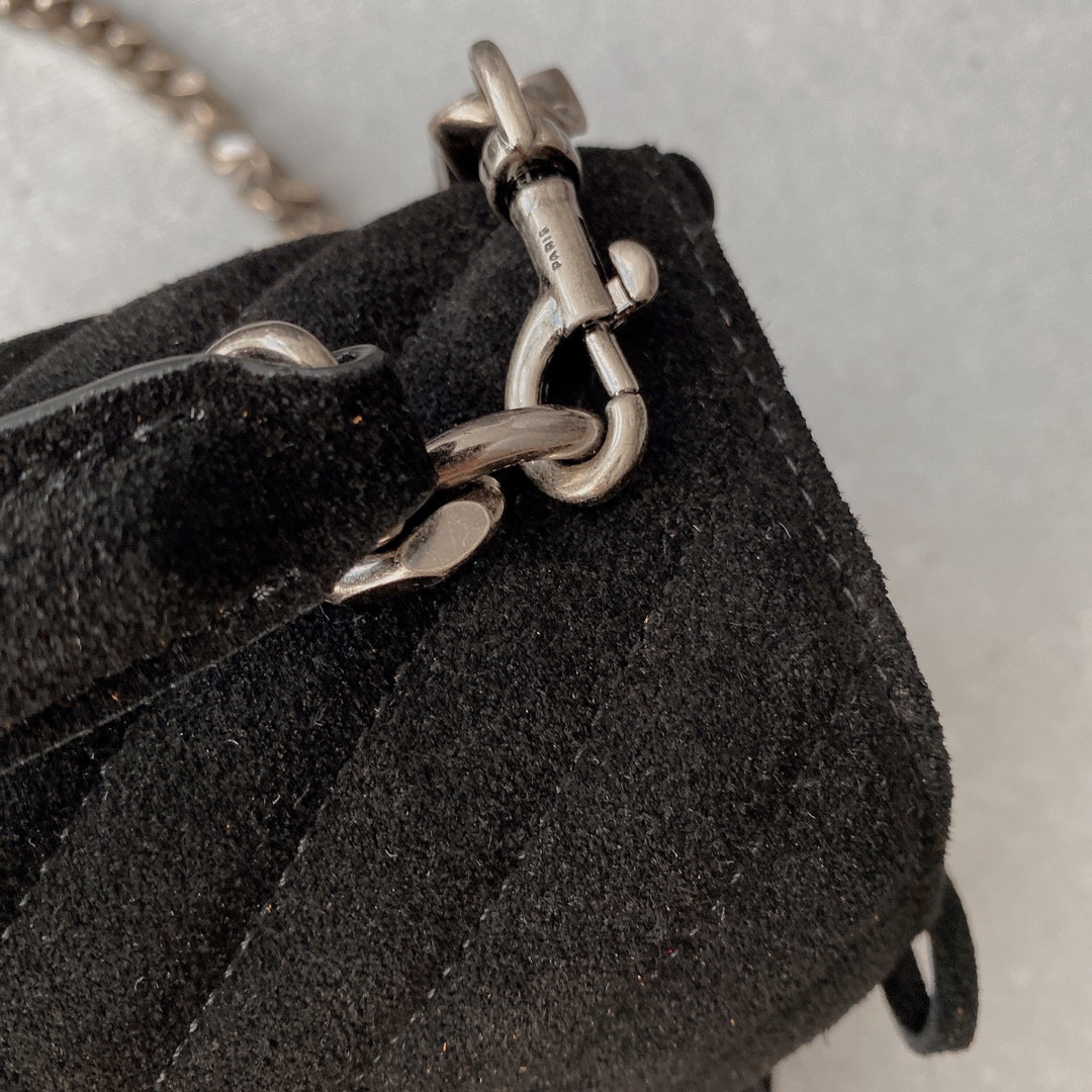 Y*L COLLEGE MEDIUM IN QUILTED LEATHER BLACK SILVER 9.4 X 6.6 X 2.5 INCHES