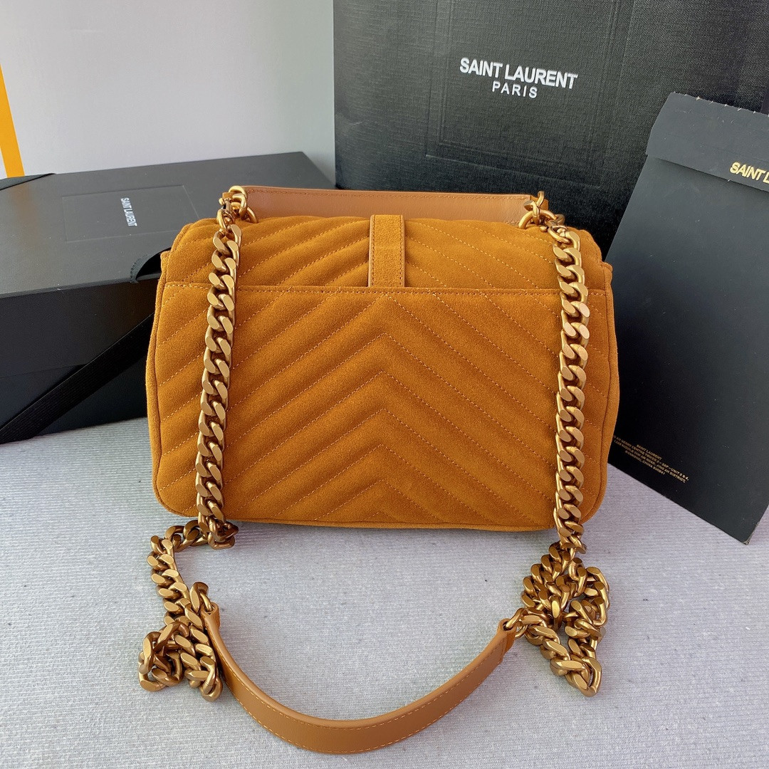 Y*L COLLEGE MEDIUM IN QUILTED SUEDE ORANGE 9.4 X 6.6 X 2.5 INCHES