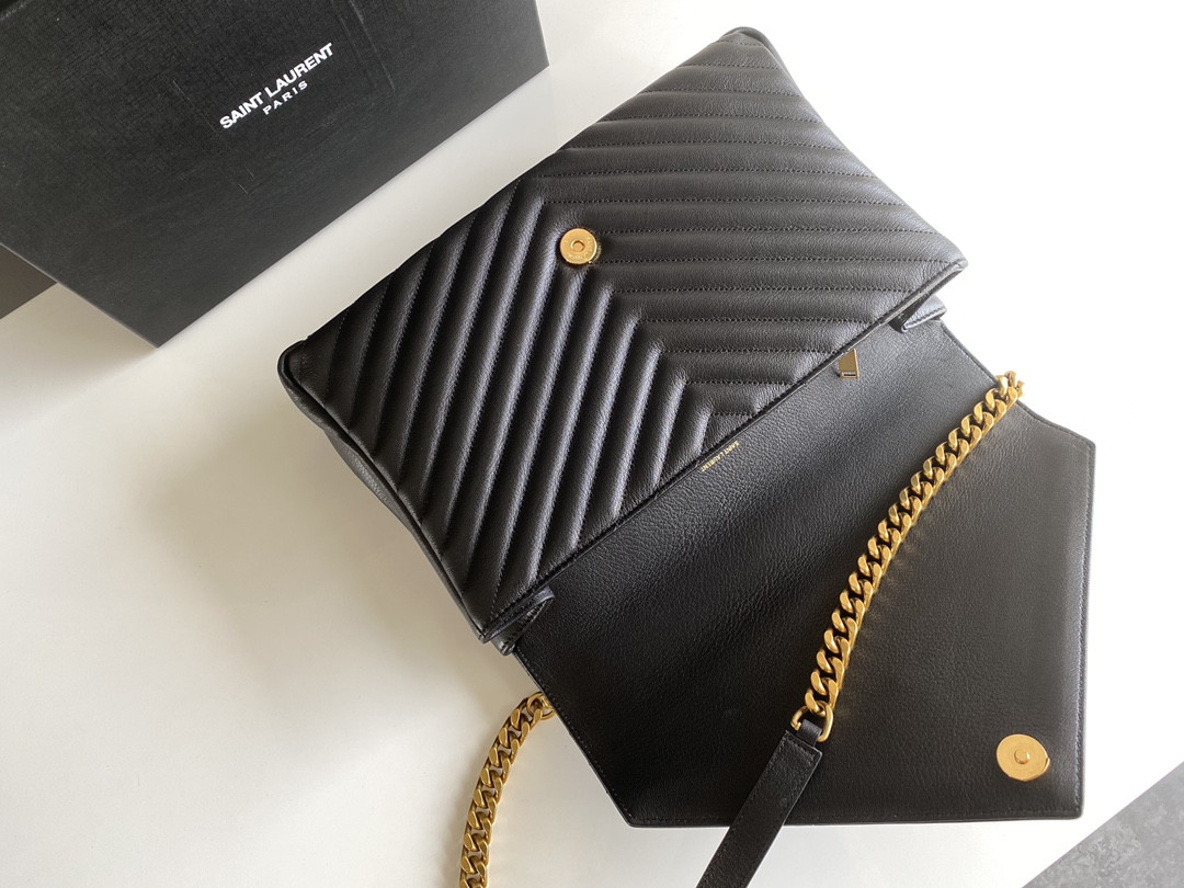 Y*L COLLEGE LARGE IN QUILTED LEATHER BLACK GOLD 32X21X8 CM