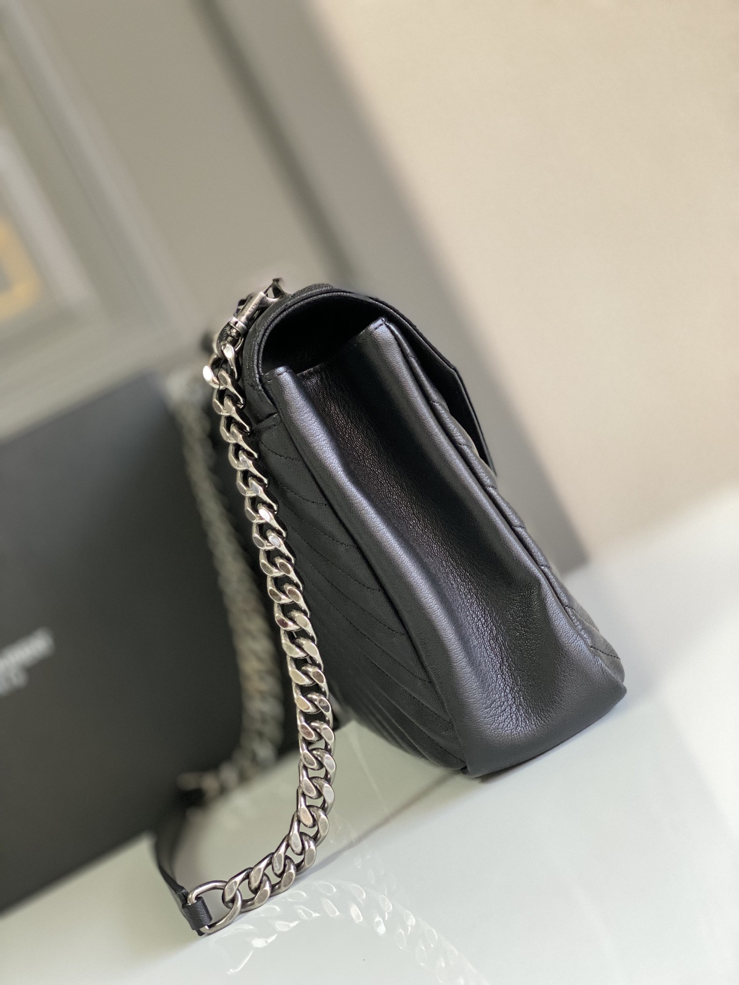 Y*L COLLEGE LARGE IN QUILTED LEATHER BLACK SILVER 32X21X8 CM