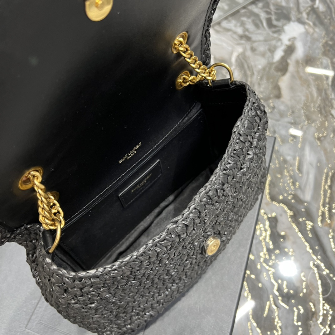 Y*L NIKI CHAIN BAG IN RAFFIA AND LEATHER BLACK 22×16.5×12 CM